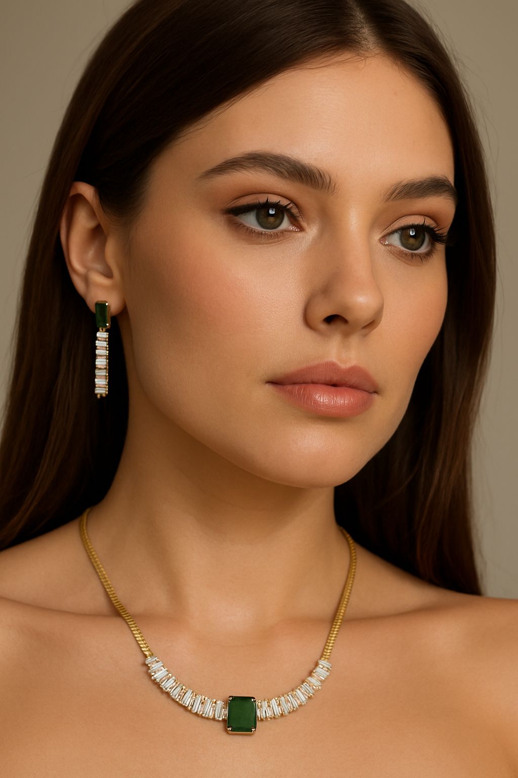 Regal Glow – 18K Gold Plated Green Stone Set