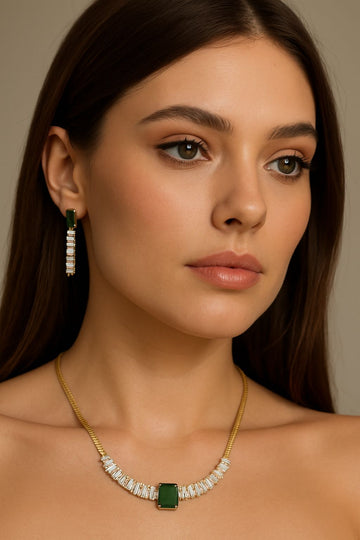 Regal Glow – 18K Gold Plated Green Stone Set